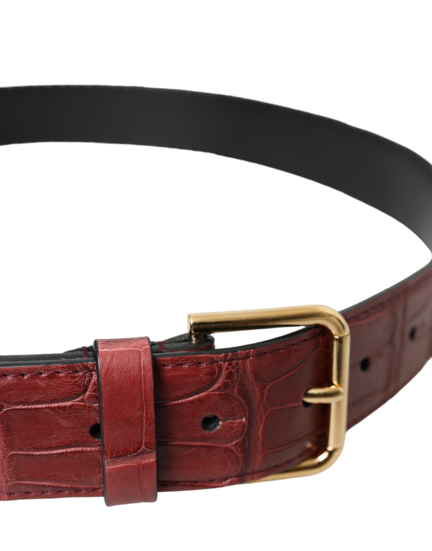 Ceinture Dolce &amp; Gabbana en cuir d'alligator marron avec boucle en métal cloutée