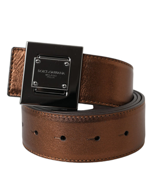 Ceinture Dolce &amp; Gabbana en cuir métallisé bronze avec boucle carrée en métal