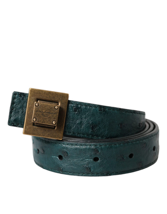Ceinture Dolce &amp; Gabbana en cuir vert foncé avec boucle carrée en métal