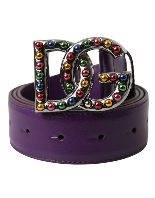 Ceinture Dolce &amp; Gabbana en cuir violet avec logo DG et boucle en métal