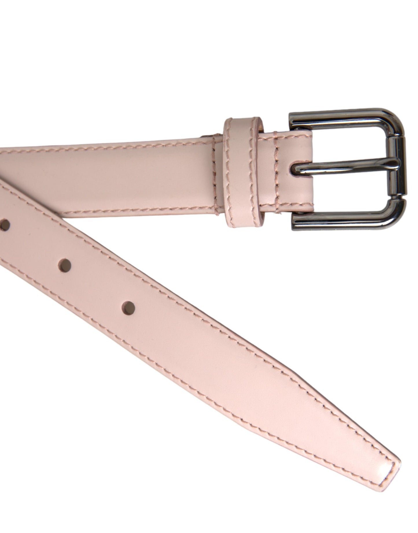 Ceinture Dolce &amp; Gabbana en cuir rose clair avec boucle en métal argenté
