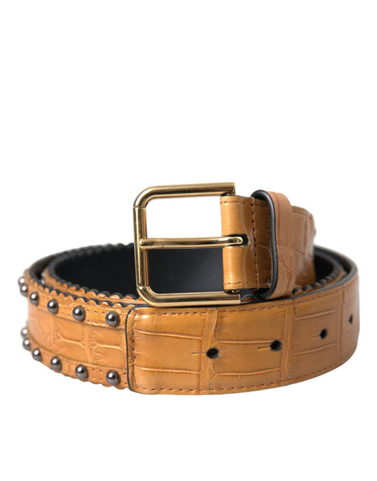 Ceinture Dolce &amp; Gabbana en cuir d'alligator beige avec boucle en métal cloutée