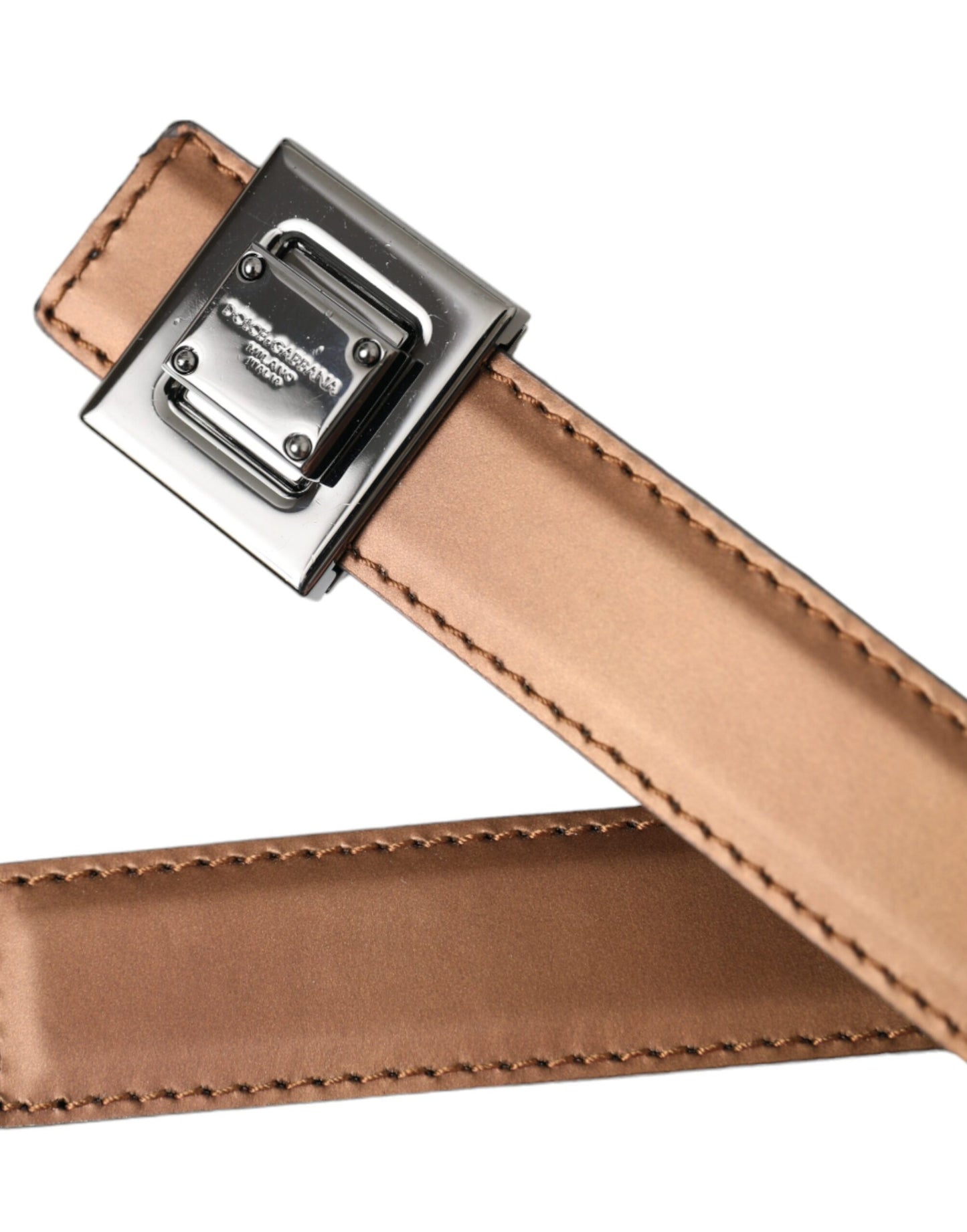 Ceinture Dolce &amp; Gabbana en cuir bronze avec boucle carrée en métal