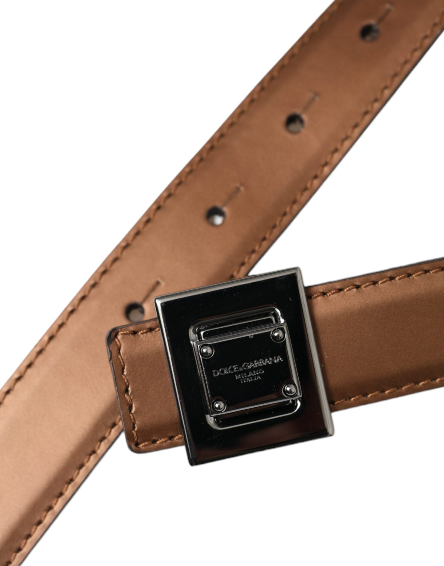 Ceinture Dolce &amp; Gabbana en cuir bronze avec boucle carrée en métal