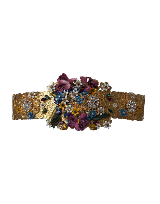 Ceinture large Dolce &amp; Gabbana à ornements floraux multicolores et cristaux