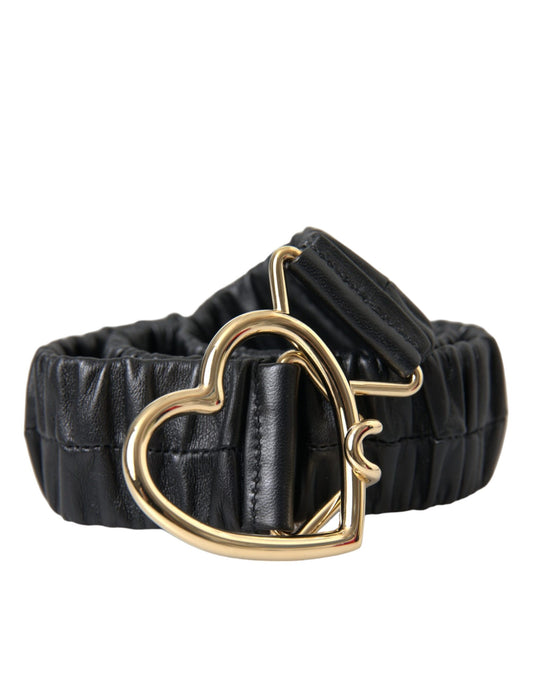 Ceinture Dolce &amp; Gabbana en cuir noir avec boucle en métal doré et cœur