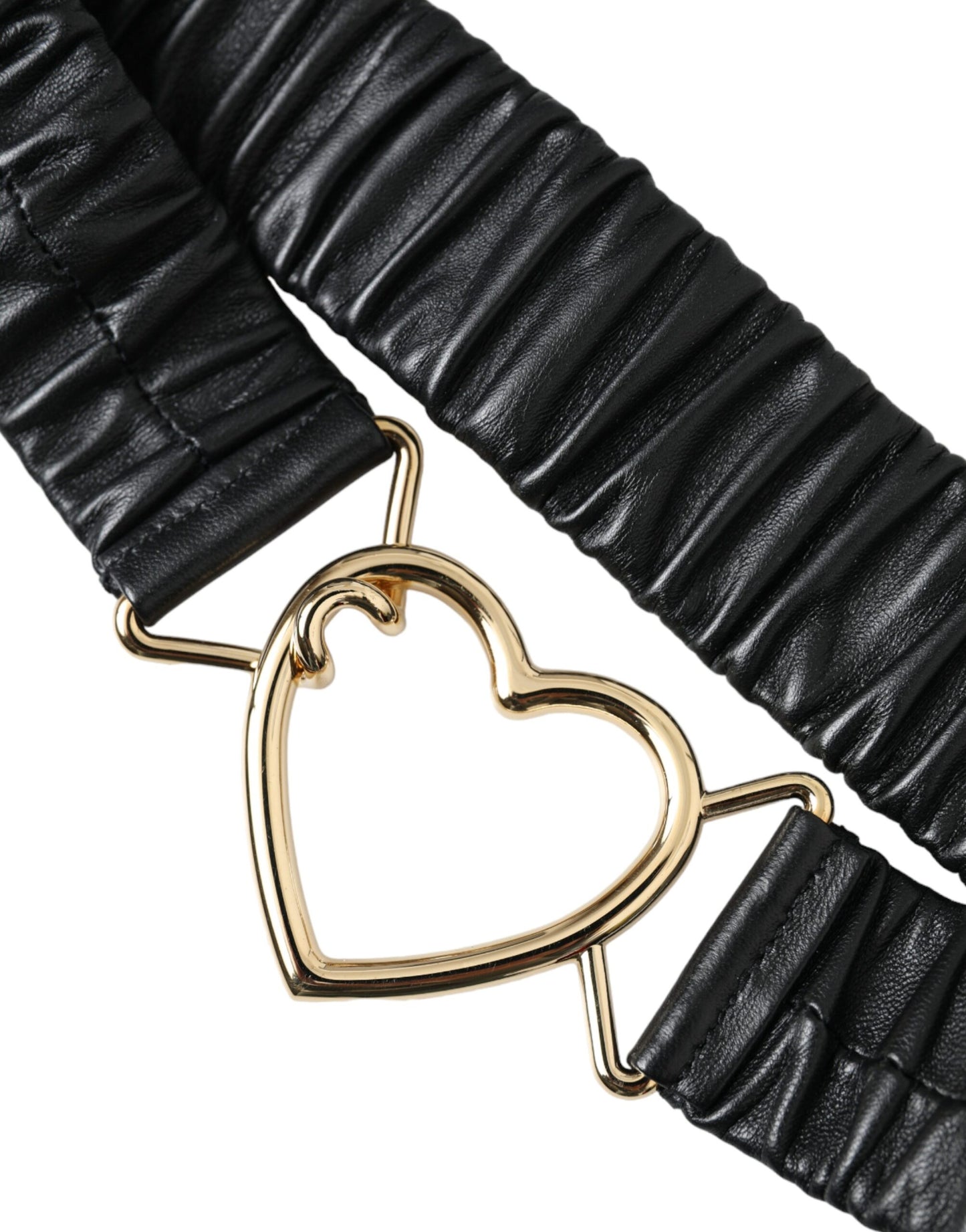 Ceinture Dolce &amp; Gabbana en cuir noir avec boucle en métal doré et cœur
