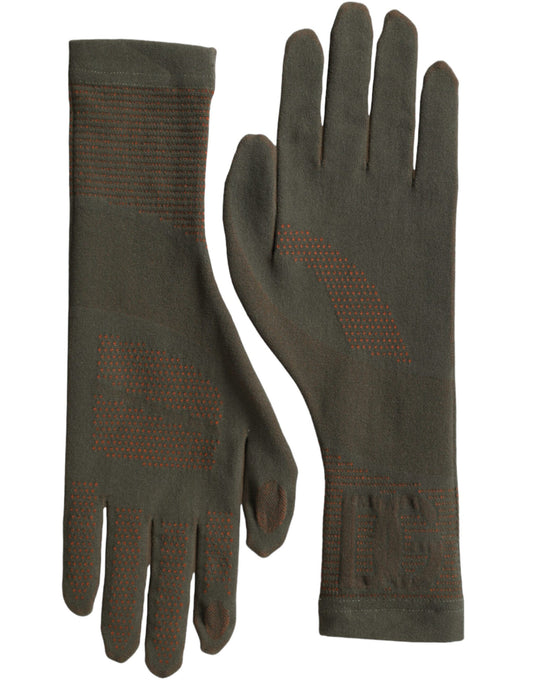 Gants en coton extensible marron Dolce &amp; Gabbana jusqu'au poignet
