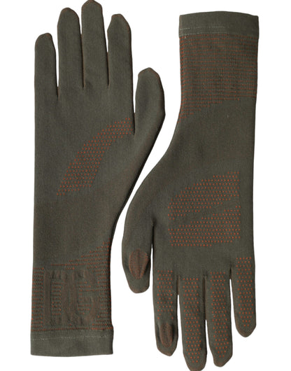 Gants en coton extensible marron Dolce &amp; Gabbana jusqu'au poignet