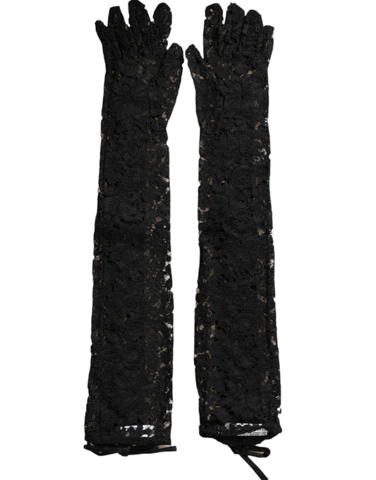 Gants Dolce &amp; Gabbana en dentelle noire Taormina longueur coude