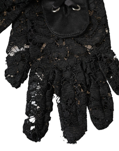 Gants Dolce &amp; Gabbana en dentelle noire Taormina longueur coude