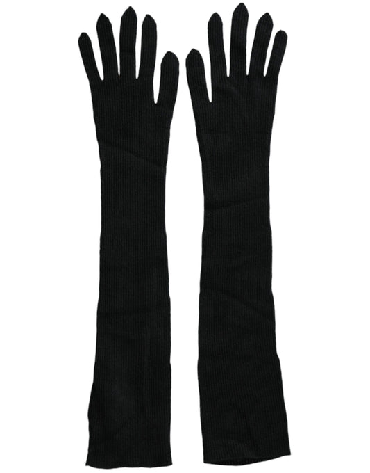 Gants en cachemire noir Dolce &amp; Gabbana jusqu'aux coudes