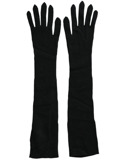 Gants en cachemire noir Dolce &amp; Gabbana jusqu'aux coudes