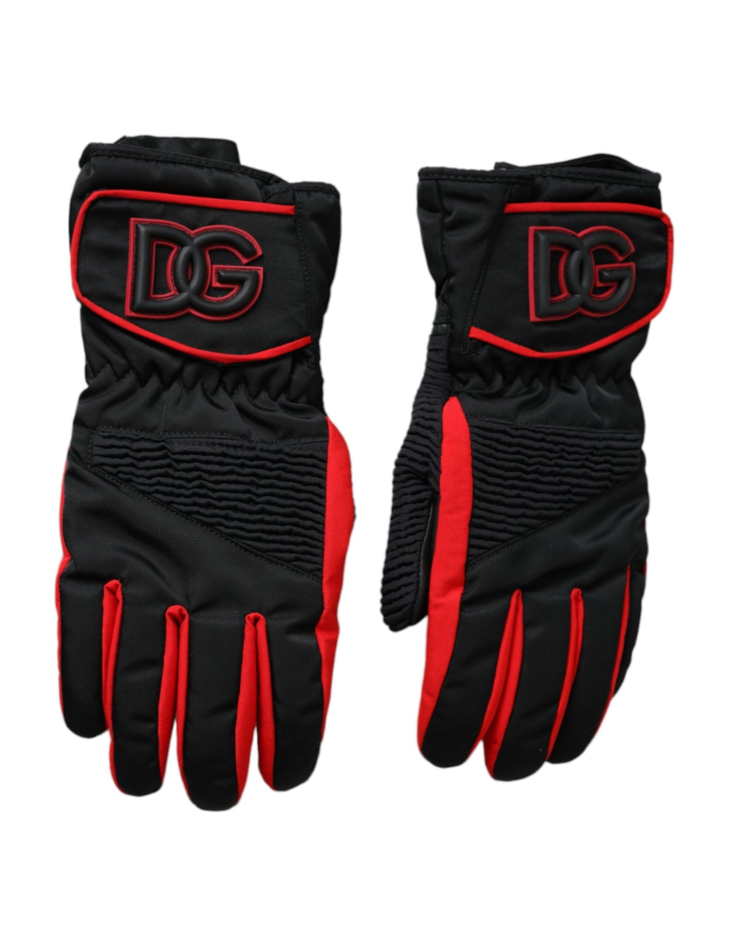 Gants Dolce &amp; Gabbana en nylon noir et rouge jusqu'au poignet