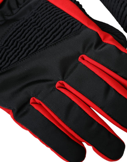 Gants Dolce &amp; Gabbana en nylon noir et rouge jusqu'au poignet