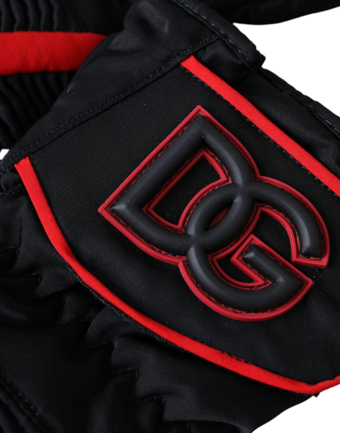 Gants Dolce &amp; Gabbana en nylon noir et rouge jusqu'au poignet
