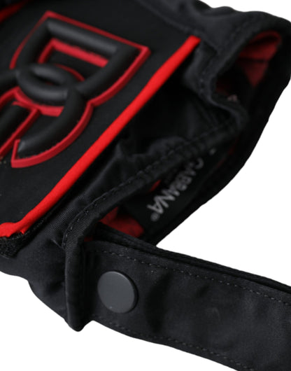 Gants Dolce &amp; Gabbana en nylon noir et rouge jusqu'au poignet