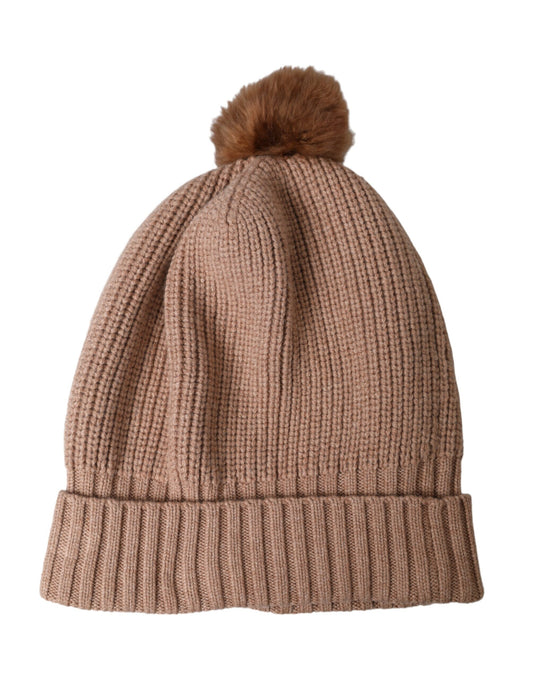 Bonnet d'hiver en fourrure tricotée marron uni Dolce &amp; Gabbana