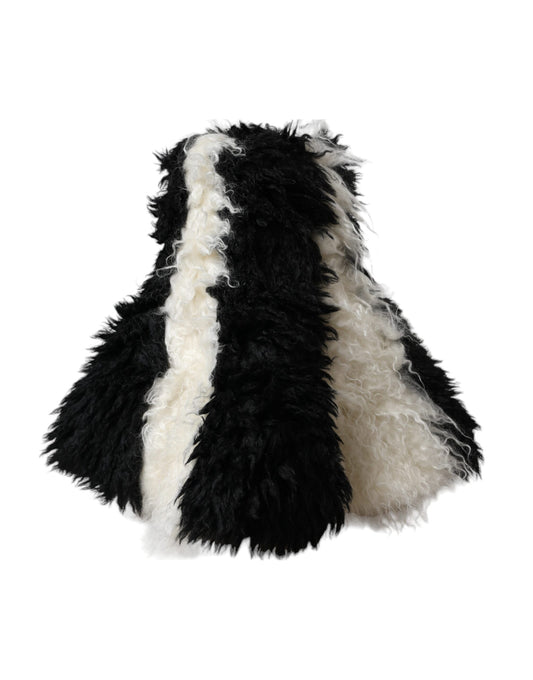 Bob en fourrure de mohair à rayures noires et blanches Dolce &amp; Gabbana