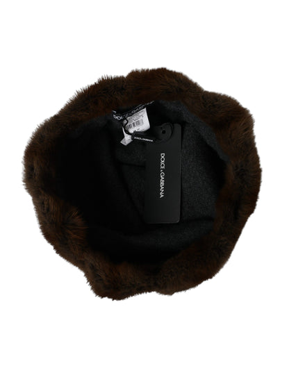 Bonnet en cachemire pour femme Dolce &amp; Gabbana en fourrure de belette marron