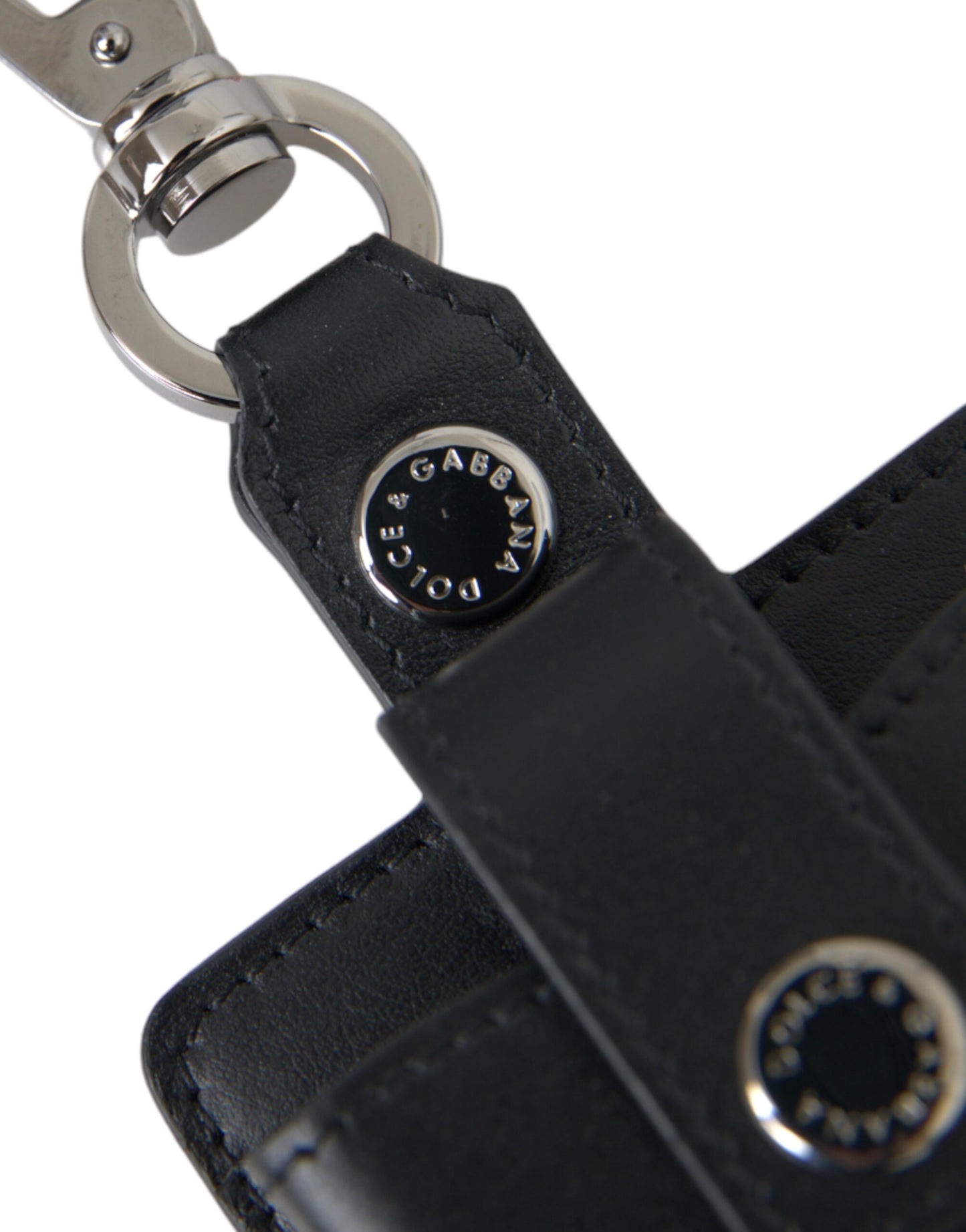 Étui pour Airpods Dolce &amp; Gabbana en cuir noir uni et métal argenté