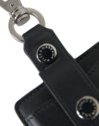 Étui pour Airpods Dolce &amp; Gabbana en cuir noir uni et métal argenté