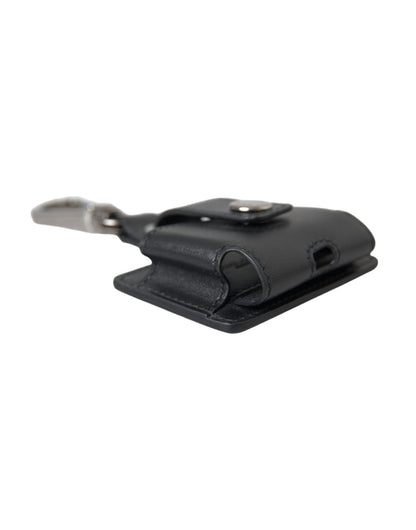 Étui pour Airpods Dolce &amp; Gabbana en cuir noir uni et métal argenté