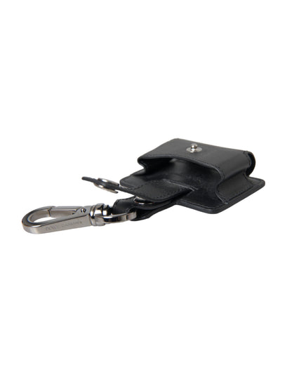 Étui pour Airpods Dolce &amp; Gabbana en cuir noir uni et métal argenté