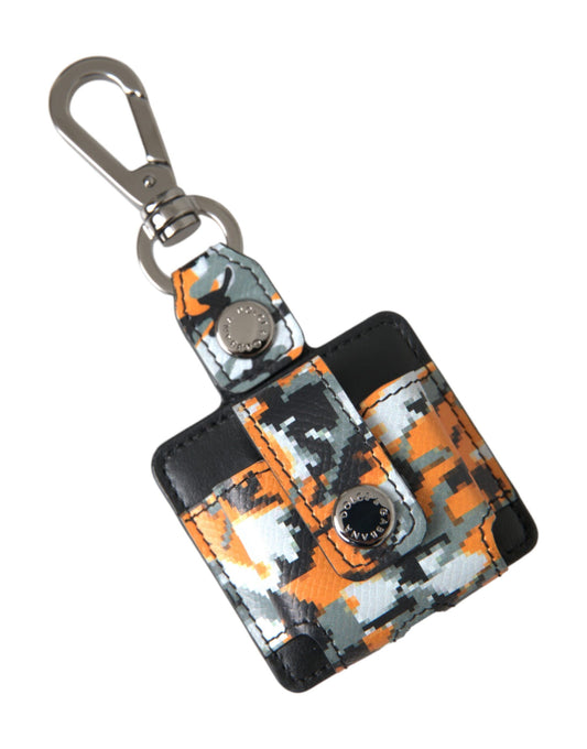Étui pour Airpods Dolce &amp; Gabbana en cuir à imprimé camouflage multicolore avec logo en métal