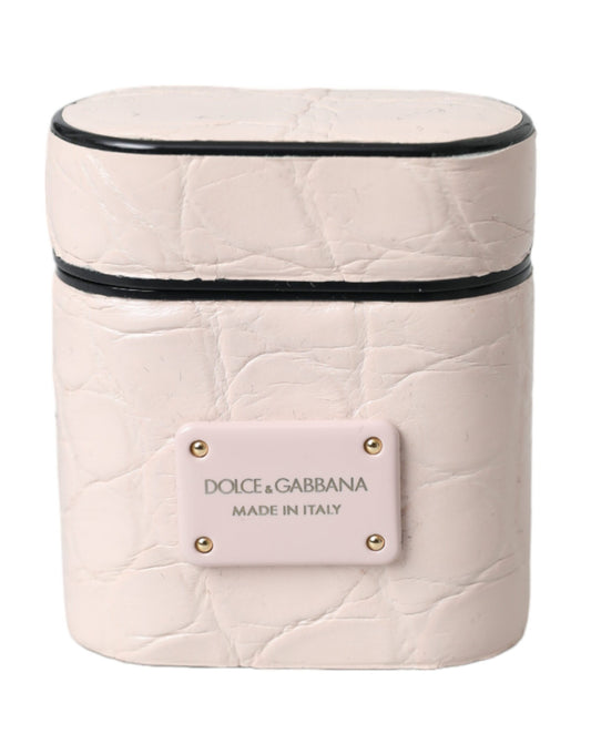 Étui pour Airpods Dolce &amp; Gabbana en cuir rose clair avec logo en métal