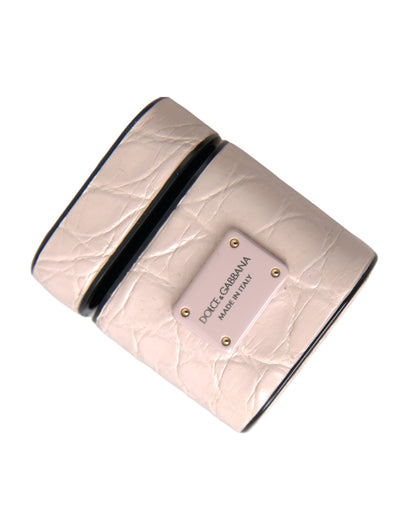 Étui pour Airpods Dolce &amp; Gabbana en cuir rose clair avec logo en métal
