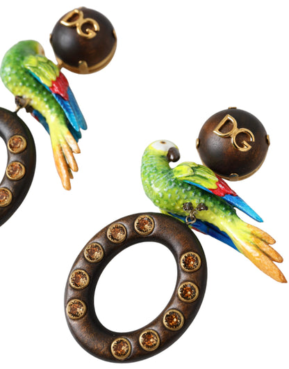 Boucles d'oreilles Dolce &amp; Gabbana multicolores en bois de perroquet, laiton et cristaux