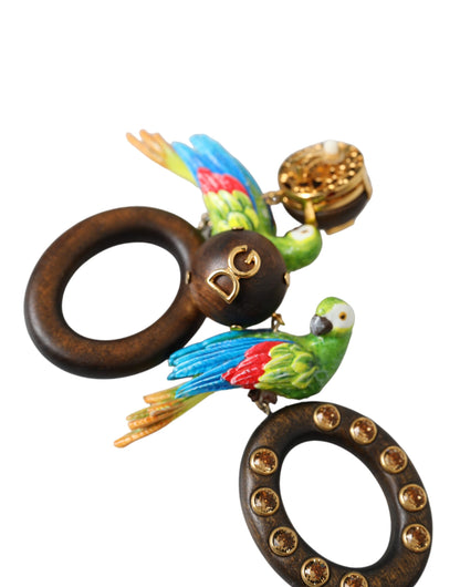Boucles d'oreilles Dolce &amp; Gabbana multicolores en bois de perroquet, laiton et cristaux