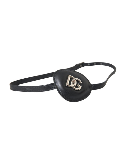 Cache-œil Dolce &amp; Gabbana en cuir de veau noir avec logo DG en métal