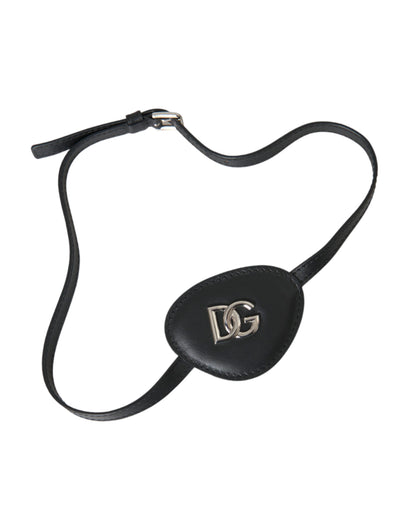 Cache-œil Dolce &amp; Gabbana en cuir de veau noir avec logo DG en métal