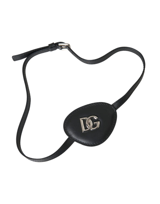 Cache-œil Dolce &amp; Gabbana en cuir de veau noir avec logo DG en métal