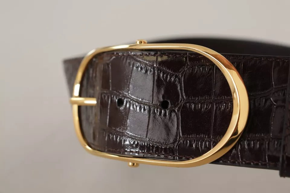 Ceinture Dolce &amp; Gabbana en cuir marron à motif crocodile et boucle ovale dorée