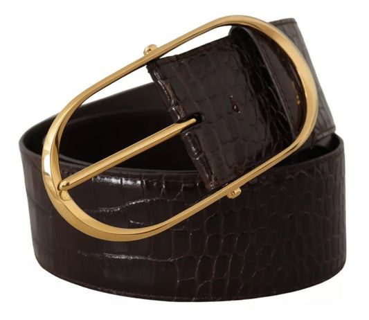 Ceinture Dolce &amp; Gabbana en cuir marron à motif crocodile et boucle ovale dorée