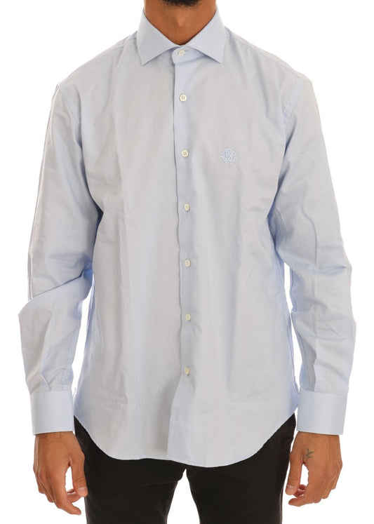 Cavalli Hellblaues Slim Fit-Hemd aus Baumwolle