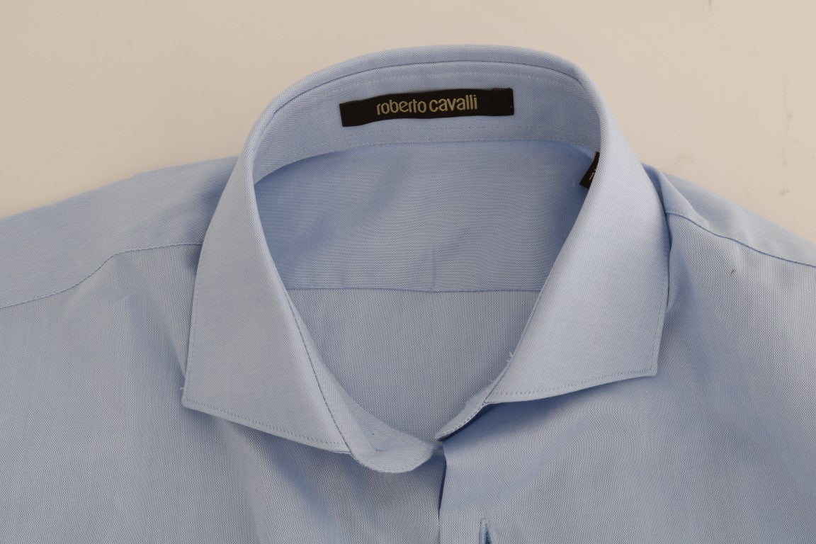 Cavalli Hellblaues Slim Fit-Hemd aus Baumwolle