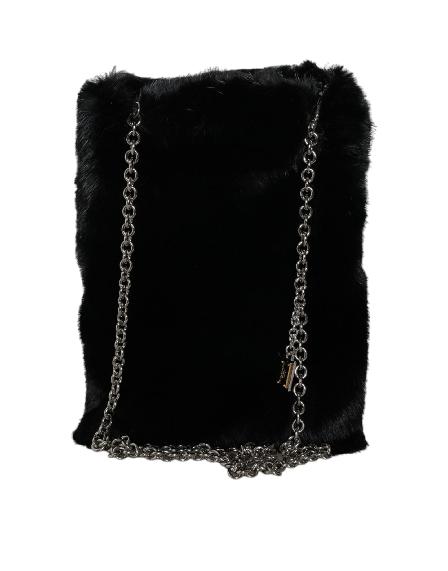 Sac à bandoulière Dolce &amp; Gabbana en fausse fourrure noire avec chaîne argentée