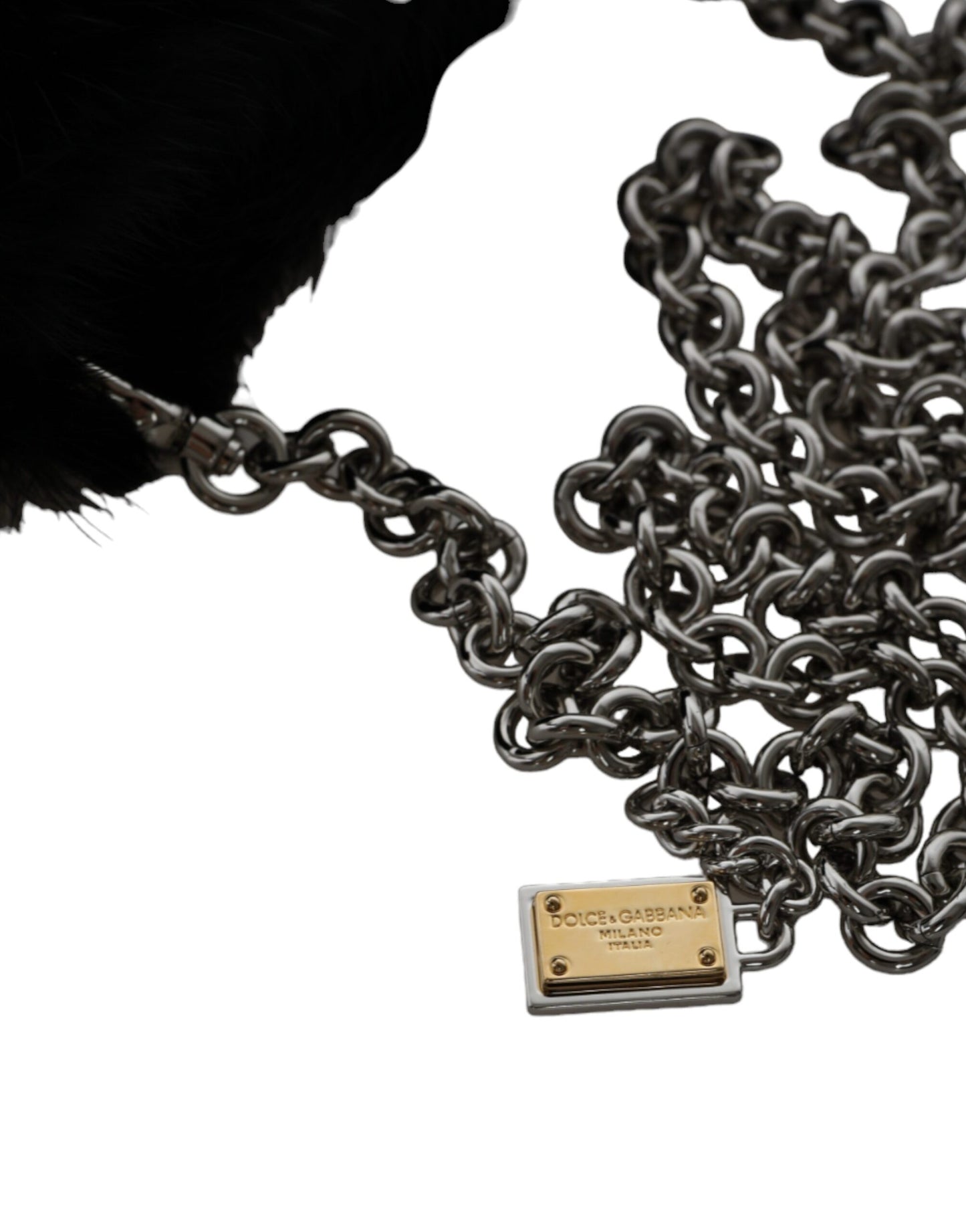 Sac à bandoulière Dolce &amp; Gabbana en fausse fourrure noire avec chaîne argentée