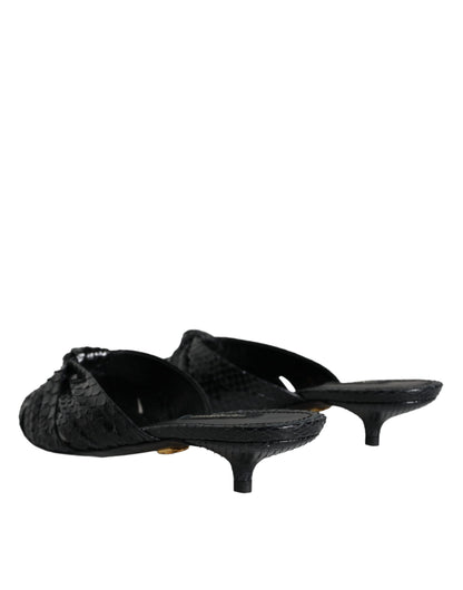 Sandales à talons en cuir noir Dolce &amp; Gabbana