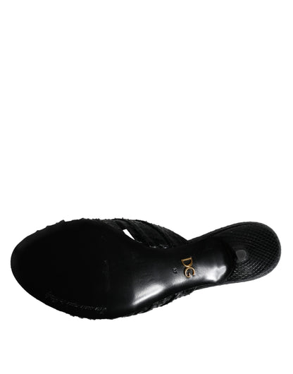 Sandales à talons en cuir noir Dolce &amp; Gabbana