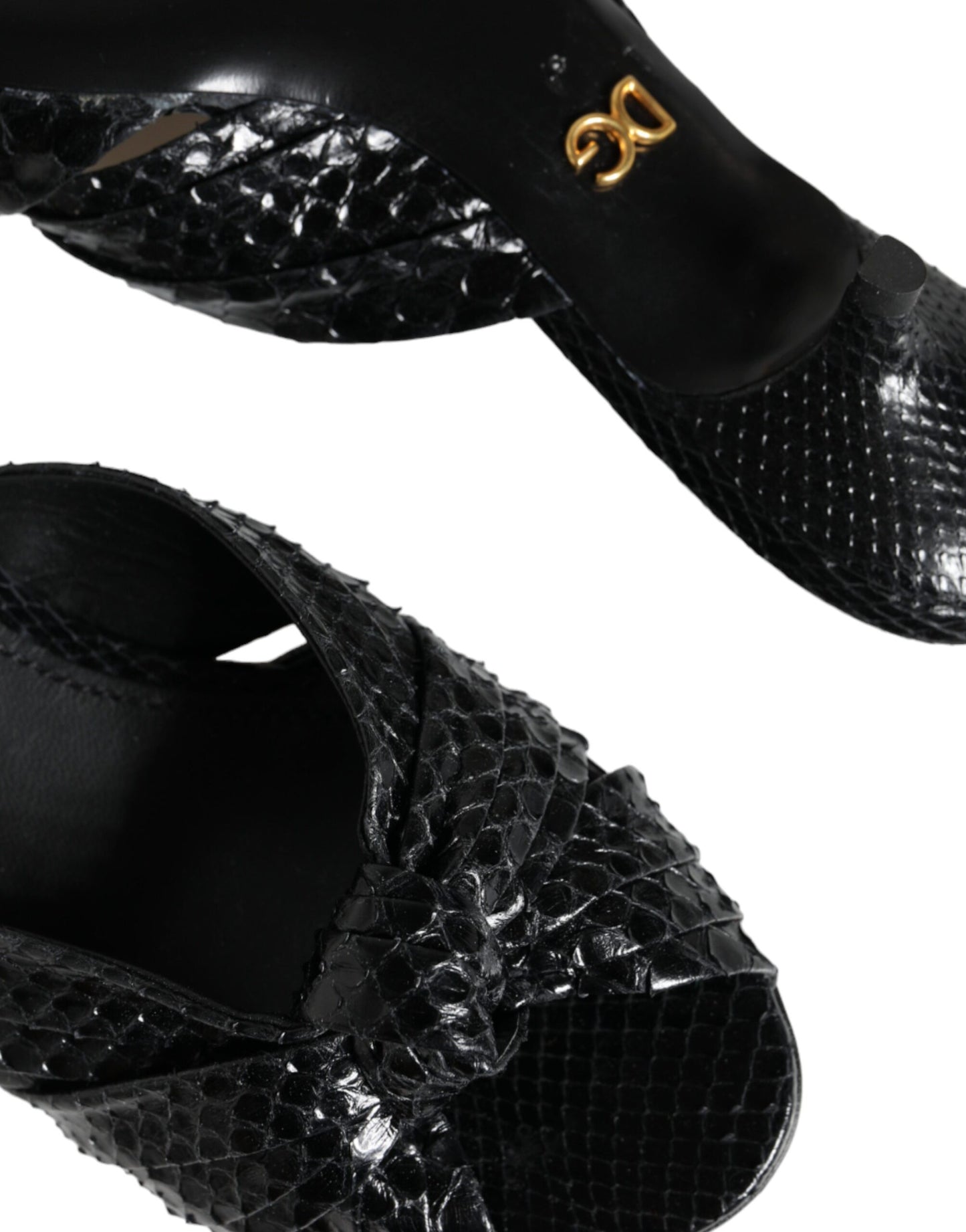 Sandales à talons en cuir noir Dolce &amp; Gabbana