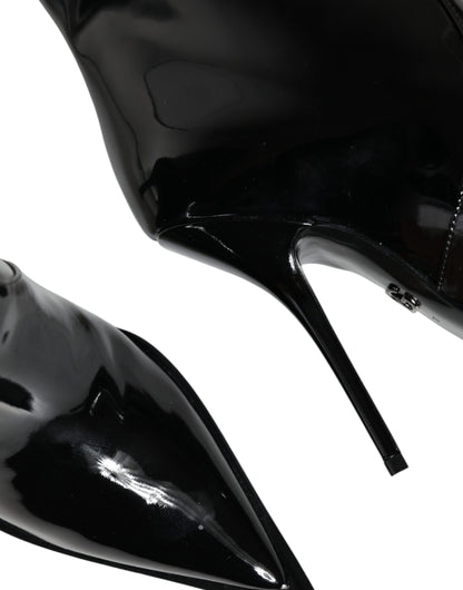 Bottes mi-mollet en cuir verni noir Dolce &amp; Gabbana