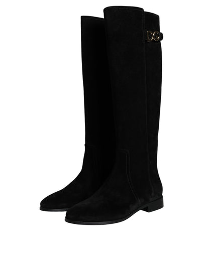 Bottes hautes en daim noir Dolce &amp; Gabbana