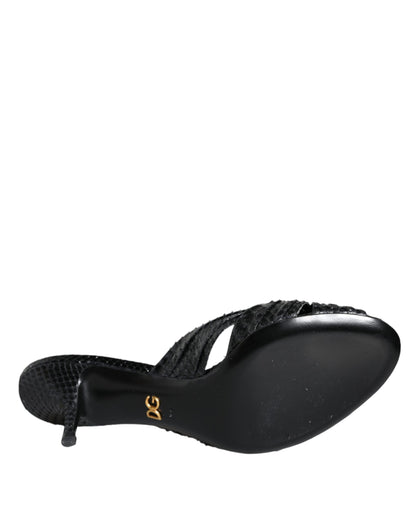 Sandales à talons en cuir noir Dolce &amp; Gabbana
