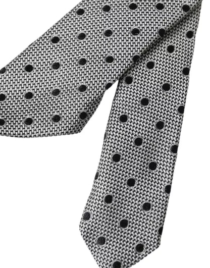 Cravate ajustable en soie fantaisie noire et blanche à pois Dolce &amp; Gabbana pour homme