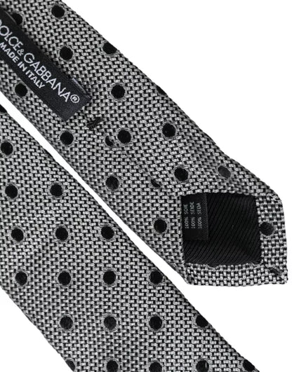Cravate ajustable en soie fantaisie noire et blanche à pois Dolce &amp; Gabbana pour homme